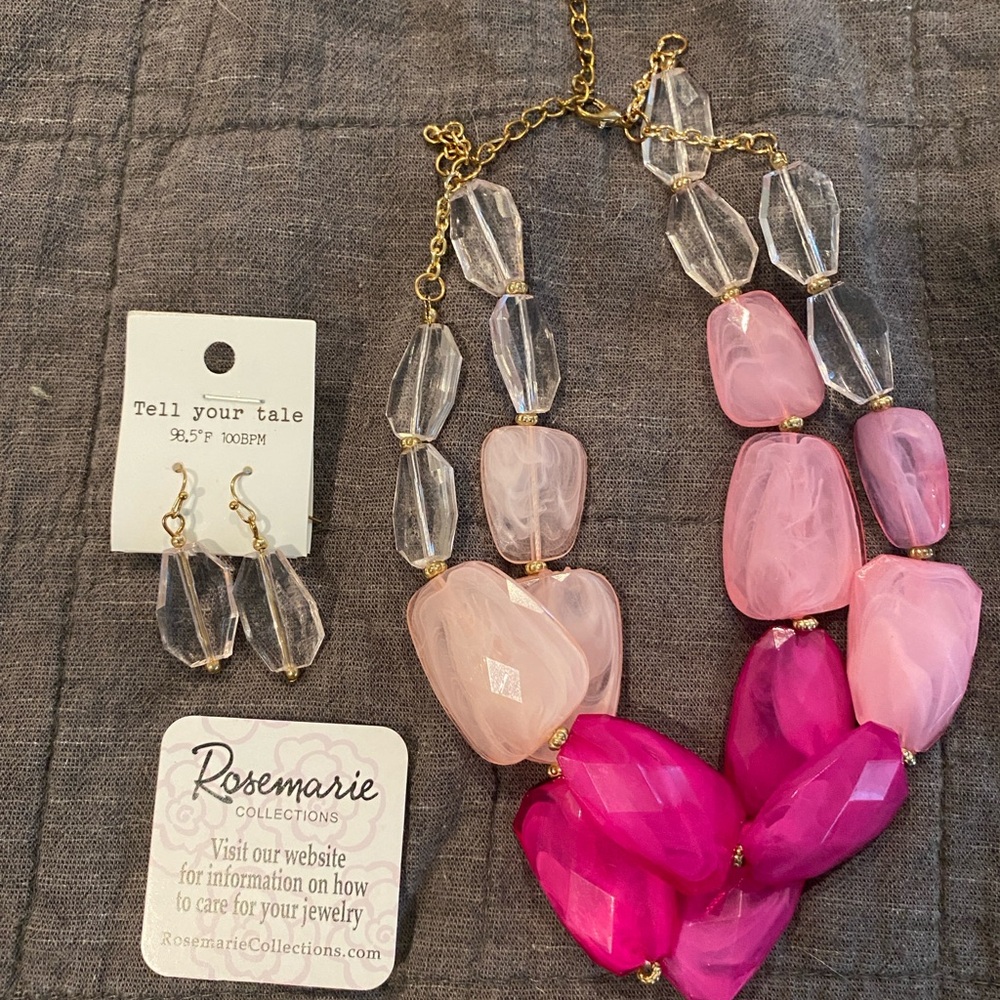 Rosemarie Pink and Gold Earring and Necklace Set
